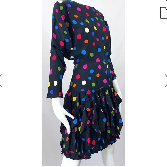 Gillian 100% Silk Vintage 80’s polka dot Ruffle midi Dolman sleeve dress size8 - Picture 2 of 13